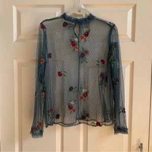 Zara Embroidered Mesh Top